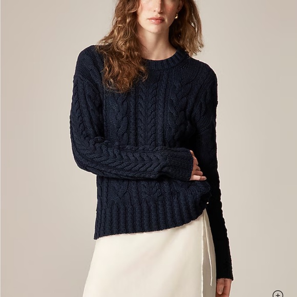 NWOT J.Crew Womens navy Cable-Knit Puff-Sleeve Crewneck Sweater Size XXL BS978 - Picture 2 of 5